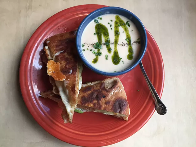 Grilled cheese sandwich and soup at Lost Nation Brewing - SALLY POLLAK