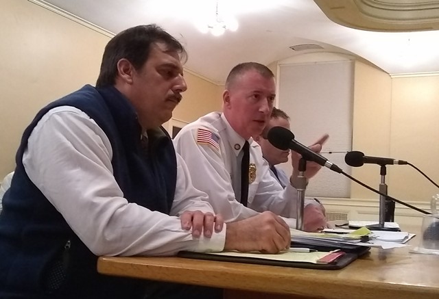 Colchester assistant town manager Aaron Frank and Burlington Fire Chief Steven Locke - KATIE JICKLING