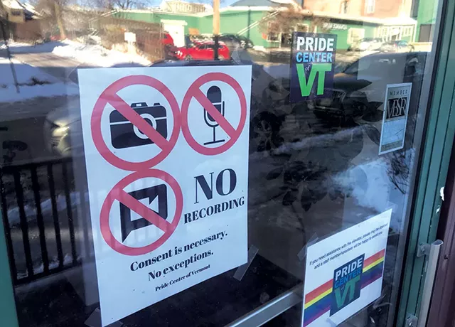 Sign on the door of the Pride Center of Vermont - TAYLOR DOBBS