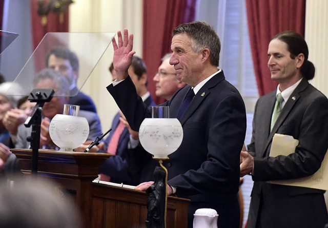 Gov. Phil Scott delivering his State of the State address - JEB WALLACE-BRODEUR