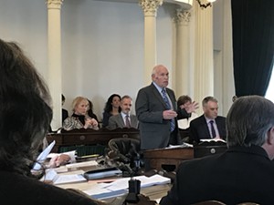 Sen. Dick Sears advocates for the legalization of marijuana Wednesday on the floor of the Vermont Senate. - TAYLOR DOBBS
