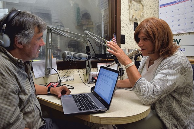 Christine talking to WDEV radio host David Goodman - FILE: TERRI HALLENBECK