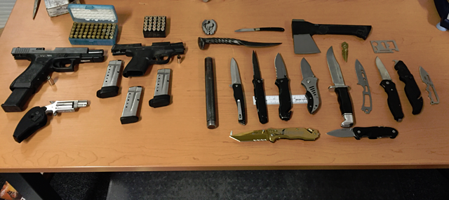 Weapons seized during the arrest of William Bowler and Alexander Charbonneau. - COURTESY OF BURLINGTON POLICE