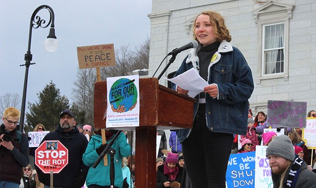 Greta Solsaa speaking at the March for Our Future in January - COURTESY OF GRETA SOLSAA