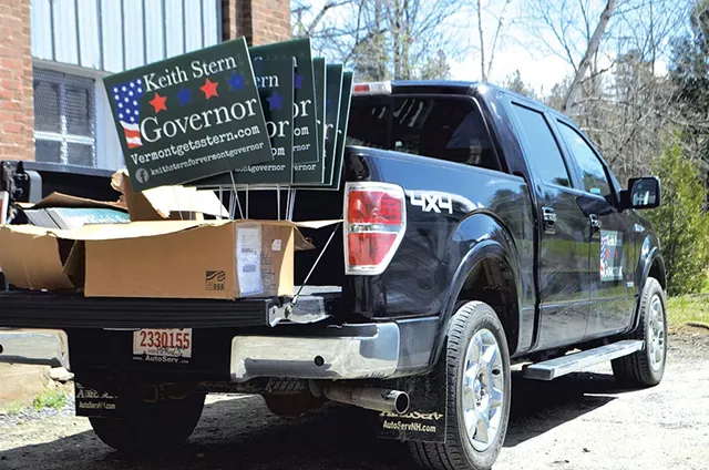 Keith Stern campaign manager Rebecca Bailey's truck in St. Johnsbury - PAUL HEINTZ
