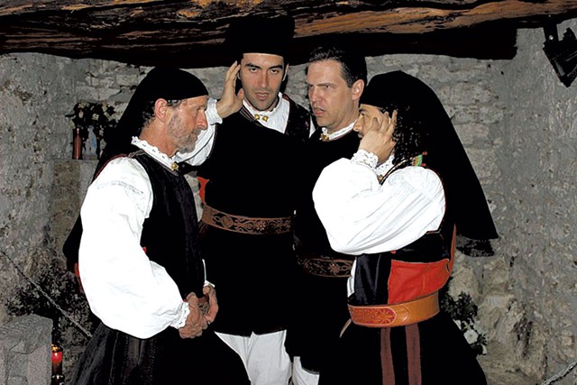 Tenores de Ater&uacute;e singing in a cave in Sardinia - COURTESY OF DOUGLAS PAISLEY
