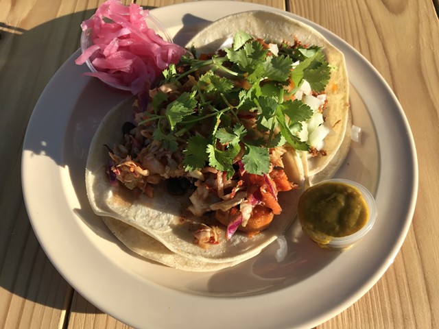 Yam and carnitas tacos at Mad Taco in Essex - SALLY POLLAK