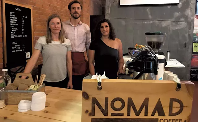 Left to right: Nomad Coffee owners Nicole Grinstead and Andrew Sepic with chef Suzanne Podhaizer - SALLY POLLAK