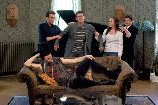 Aunt Jack: Standing, from left: Joshua Huffman, Tristan Goding, Nimue Washburn and Susan Loynd; Couch: Jeff Tolbert