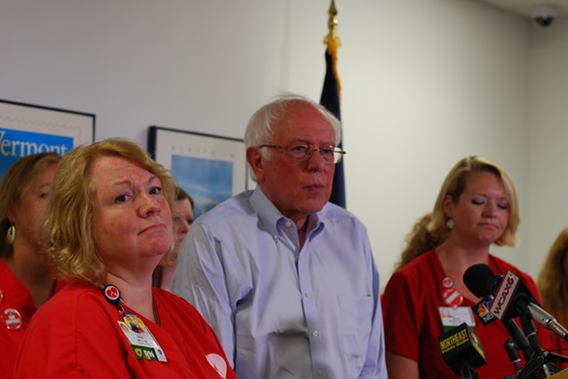 Deb Snell (left) and Julie MacMillan at a press conference with Sen. Bernie Sanders - FILE: SARA TABIN