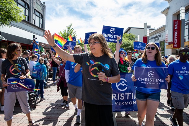 Christine Hallquist at the Pride Parade in Burlington Saturday - JAMES BUCK