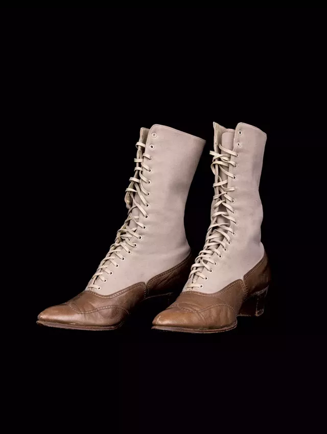 Leather and wool gabardine boots, circa 1910 - COURTESY OF THE FLEMING MUSEUM OF ART