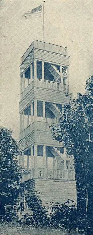 Postcard of original wood tower on Mount Philo - COURTESY OF JUDY CHAVES