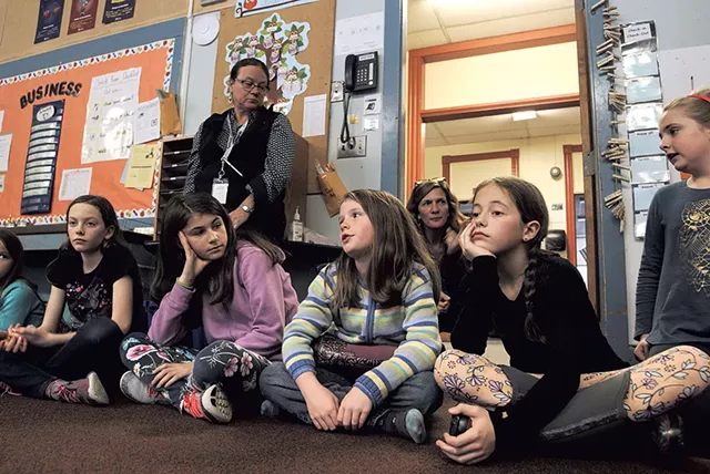 End-of-the-day conversation circle at Chelsea Public School - DYLAN KELLEY