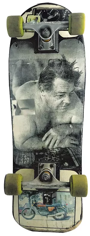 Matt's skateboard featuring his dad, George - JOHN JAMES