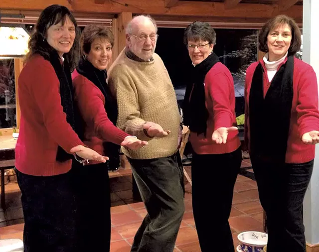 The Barre-Tones delivering a valentine to Leo Cohen - COURTESY OF SUSAN KLEIN