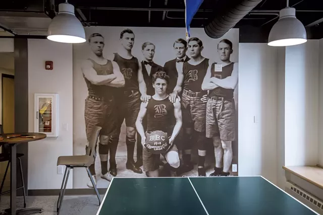 Historical black-and-white photos from Burlington were enlarged to mural-size proportions. - LUKE AWTRY