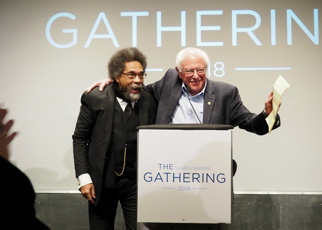 Dr. Cornel West and Sen. Bernie Sanders (I-Vt.) at the Sanders Institute Gathering in November 2018. - FILE: TAYLOR DOBBS