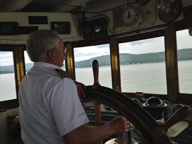 Captain Steve Pond approaching Port Kent, N.Y. - STACEY BRANDT