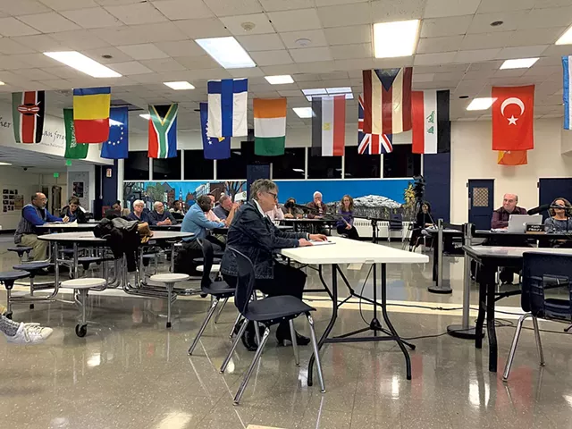 Jane Knodell speaking at the April 2 Burlington school board meeting - DEREK BROUWER