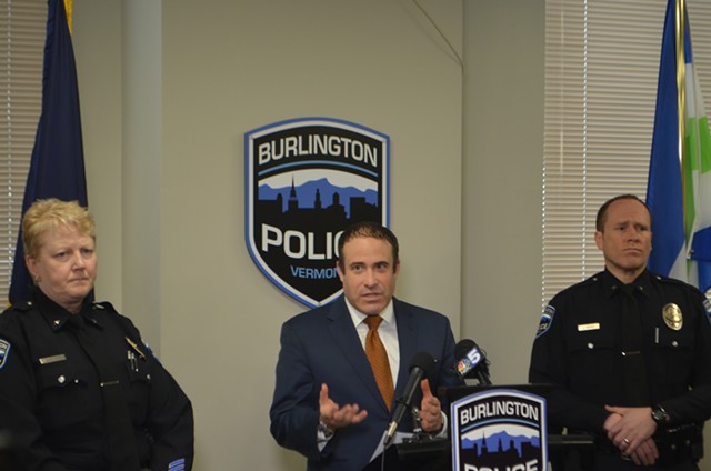 Burlington Police Chief Brandon del Pozo (center) - DEREK BROUWER