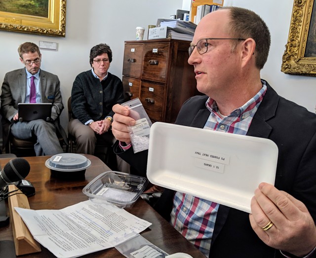 Brad Braddon, general manager of technology for Tekni-Plex, which manufactures plastic containers, presented sample products to lawmakers. - FILE: TAYLOR DOBBS