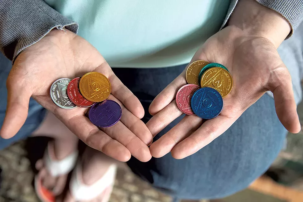 Sierra LaCoste’s collection of sobriety anniversary coins - JAMES BUCK