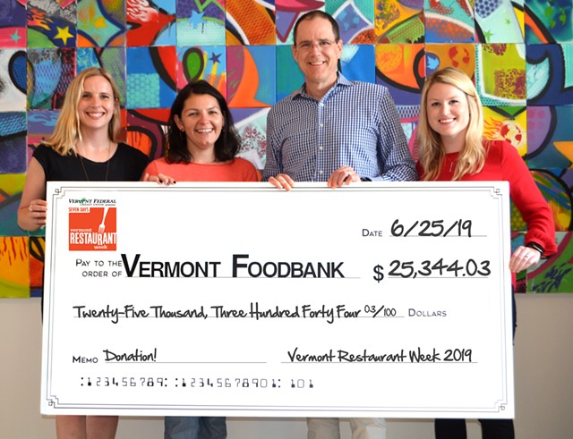 Left to right: Corey Grenier (Seven Days), Mae Quilty (City Market), John Sayles (Vermont Foodbank), Kylie Perry (Vermont Federal Credit Union)