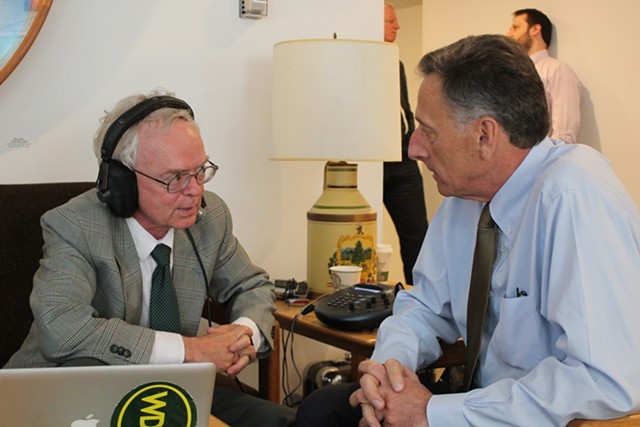 Mark Johnson interviews Gov. Peter Shumlin at the Statehouse in May. - FILE: PAUL HEINTZ