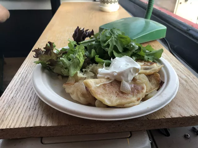 Pierogi plate with salad at the Syp Brand Pierogi pop-up - JORDAN BARRY