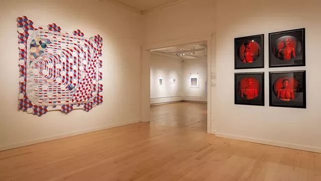 "The Tyranny of Mirrors" by Sanford Biggers (left) and "From Here I Saw What Happened and I Cried" by Carrie Mae Weems - COURTESY OF PAUL ROGERS PHOTOGRAPHY