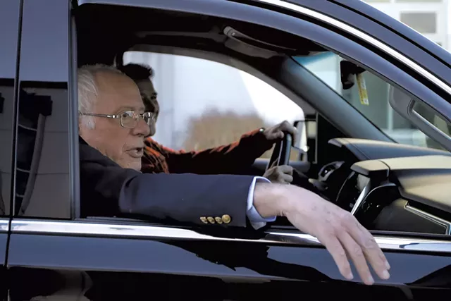 Sen. Bernie Sanders leaving Burlington International Airport Saturday - STEVEN SENNE/AP