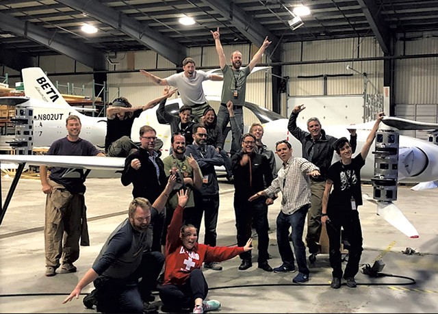 Beta Technologies' crew with the prototype electric vertical takeoff and landing vehicle - COURTESY OF BETA TECHNOLOGIES