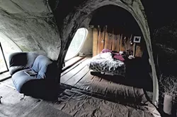Chappelle produced no blueprints or form work to shape his arches and domes, which are inverted catenary forms. He built up walls from sheets of polystyrene glued together with polyurethane, coated both sides with a mud mixture, then used a scraping tool to shape the curves. - JEB WALLACE-BRODEUR