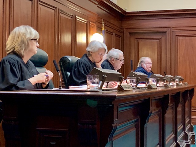 Vermont Supreme Court justices during oral arguments in the case - DEREK BROUWER