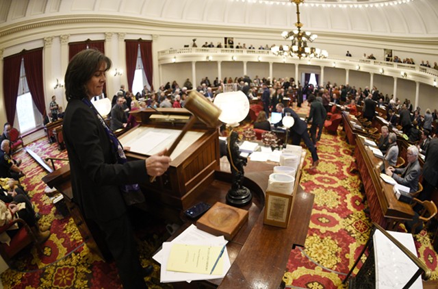 House Speaker Mitzi Johnson (D-South Hero) wielding the gavel - JEB WALLACE-BRODEUR