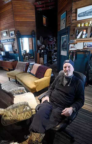 Mark Snyder at his converted train station office in Greensboro Bend - JEB WALLACE-BRODEUR