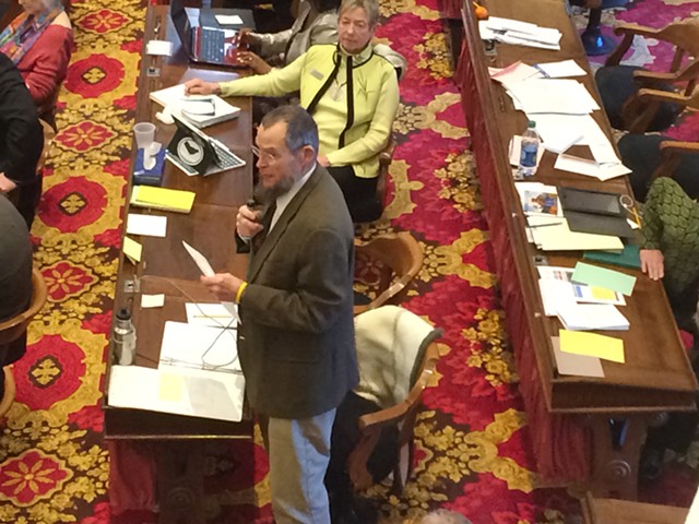 Rep. Jim McCullough (D-Williston) on the Vermont House floor - FILE