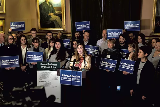 Marinna Wojciechowski speaking at the statehouse in support of climate bills - COLIN FLANDERS