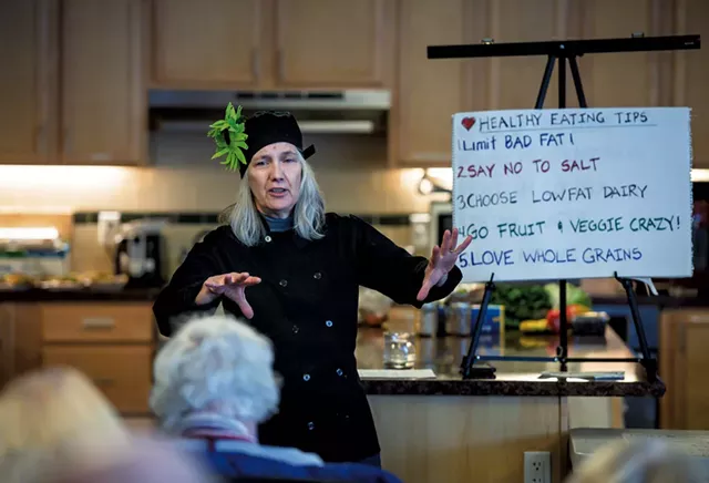 Chef Robin Burnett giving healthy eating tips during a Helping and Nurturing Diverse Seniors workshop at Thayer House in Burlington - GLENN RUSSELL