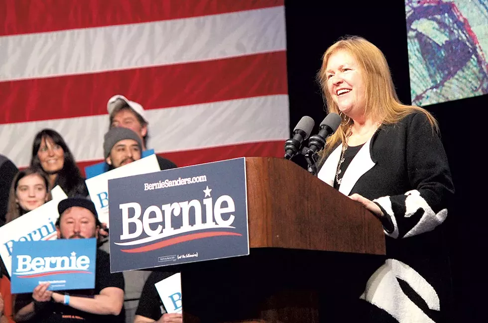 Jane O'Meara Sanders at a rally in Clive - PAUL HEINTZ