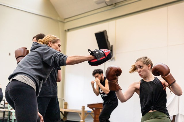 From left: Jennifer Karr and Kerrigan Quenemoen sparring during rehearsals - COURTESY OF DARTMOUTH COLLEGE/SEAMORE ZHU