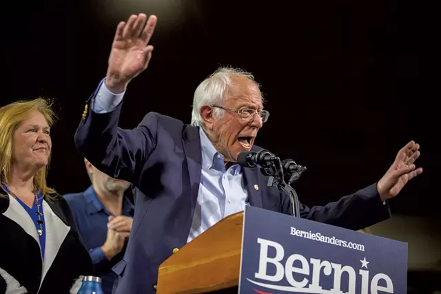 Sen. Bernie Sanders speaking at his Super Tuesday rally in Essex Junction - JAMES BUCK