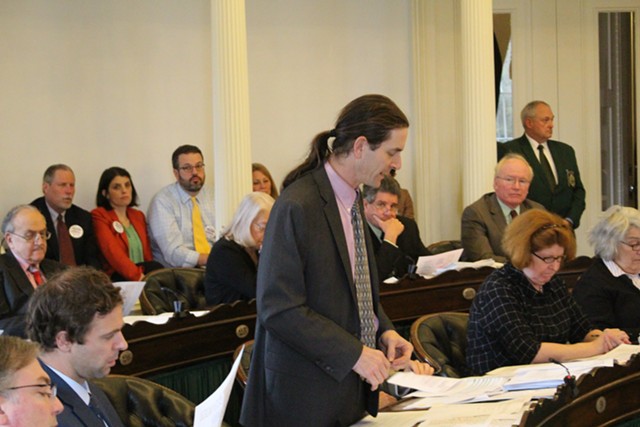 David Zuckerman arguing against eliminating the philosophical exemption to Vermont's vaccine mandate during an April 2015 Senate debate - PAUL HEINTZ