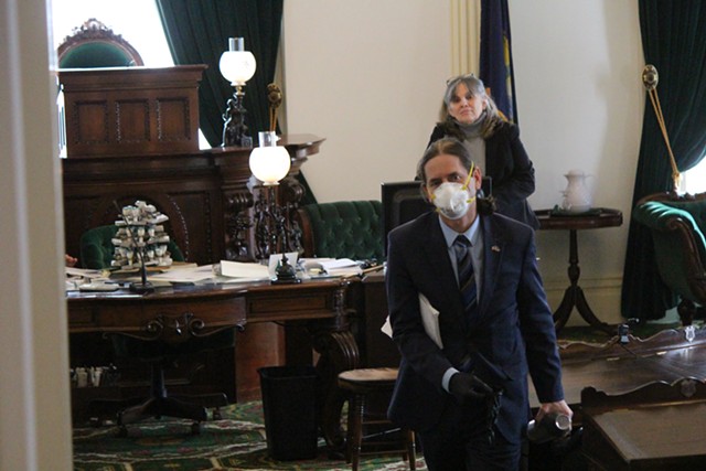 Lt. Gov. David Zuckerman departs the Vermont Senate chamber on Tuesday. - PAUL HEINTZ