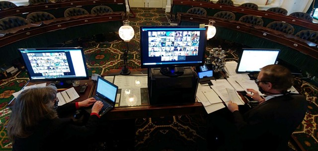 The Senate chamber during remote voting Friday. - COURTESY OF DAVID ZUCKERMAN