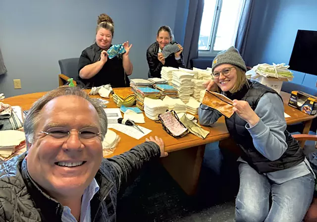 Gene Richards and Lyric Theatre members making masks - COURTESY OF GENE RICHARDS