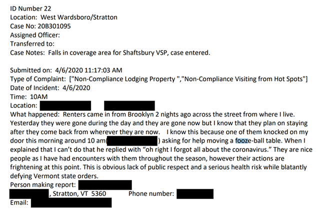 A document obtained by Seven Days from the executive order reporting tool