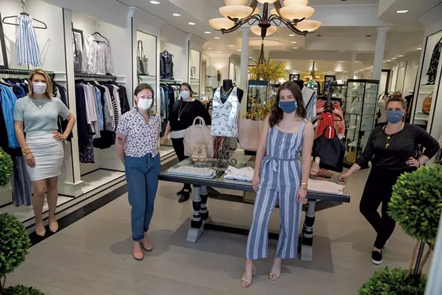 From left: Alexis Pomerleau, Shannon Kamnick, Samantha Sleeper, Amelia Frederick and Erin Brennan inside Jess Boutique - JAMES BUCK