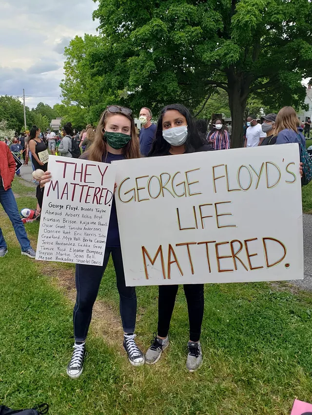 Tilly Krishna (right) with a friend at the recent Burlington Black Lives Matter protest - COURTESY OF TILLY KRISHNA